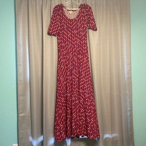 LuLaRoe Maxi Dress in Pink and Navy Geometric Print